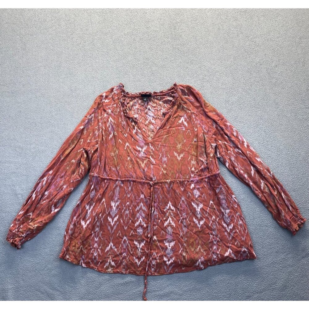 Torrid Plus Size 0 Boho Top Sleeve Tunic Tie Waist V-Neck Cuff Long Sleeve Red - Picture 2 of 10